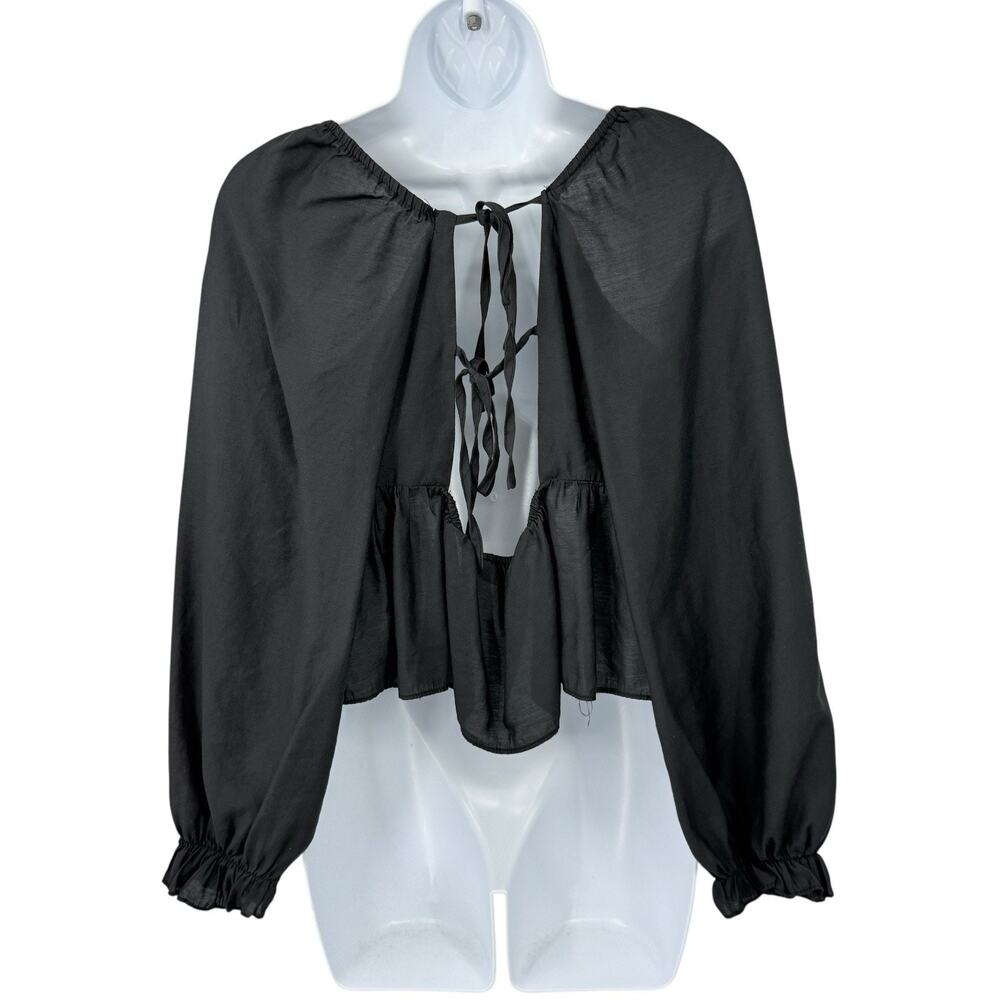 Idem Ditto Babydoll Top Large Black Cropped Balloon Sleeve Fairy Witchy Y2K - Picture 3 of 10